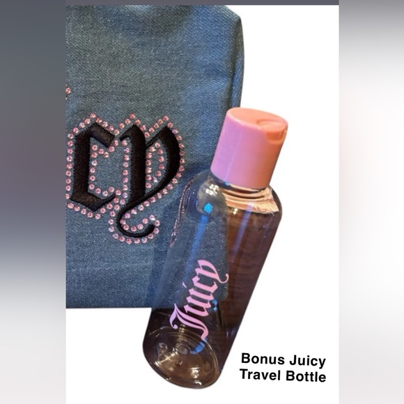 Juicy Couture Blue Denim Cosmetics Bag w/ Bonus Travel Bottle - Picture 12 of 12